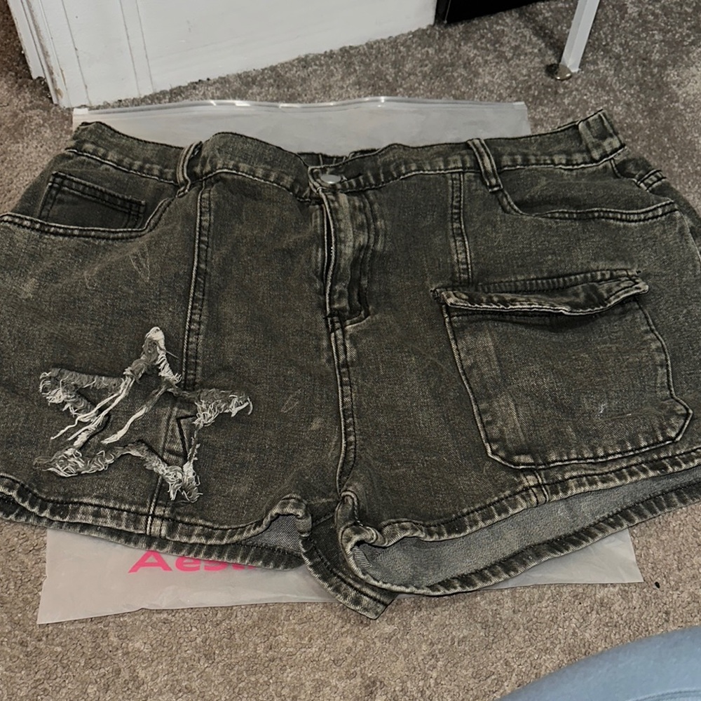Distressed Black Denim Shorts